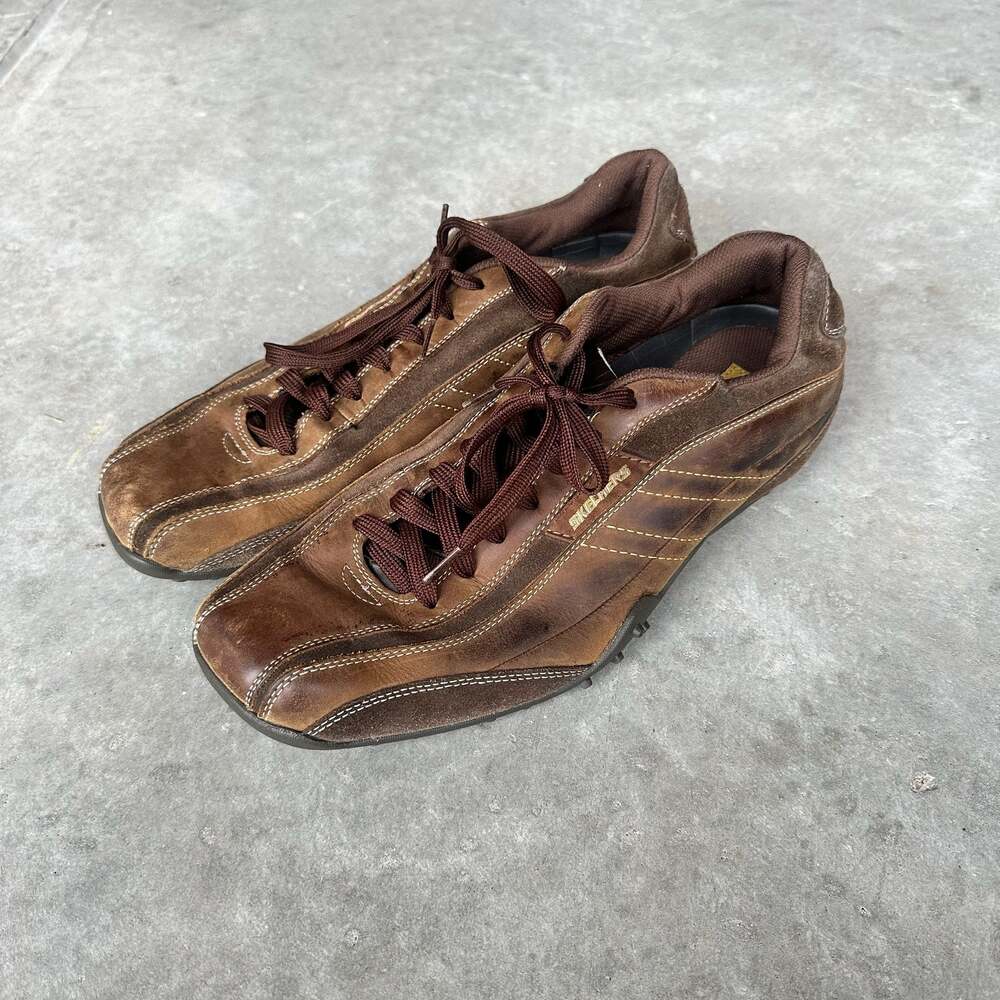 Skechers USA Men's Brown Leather Suede Casual Oxford Sneakers